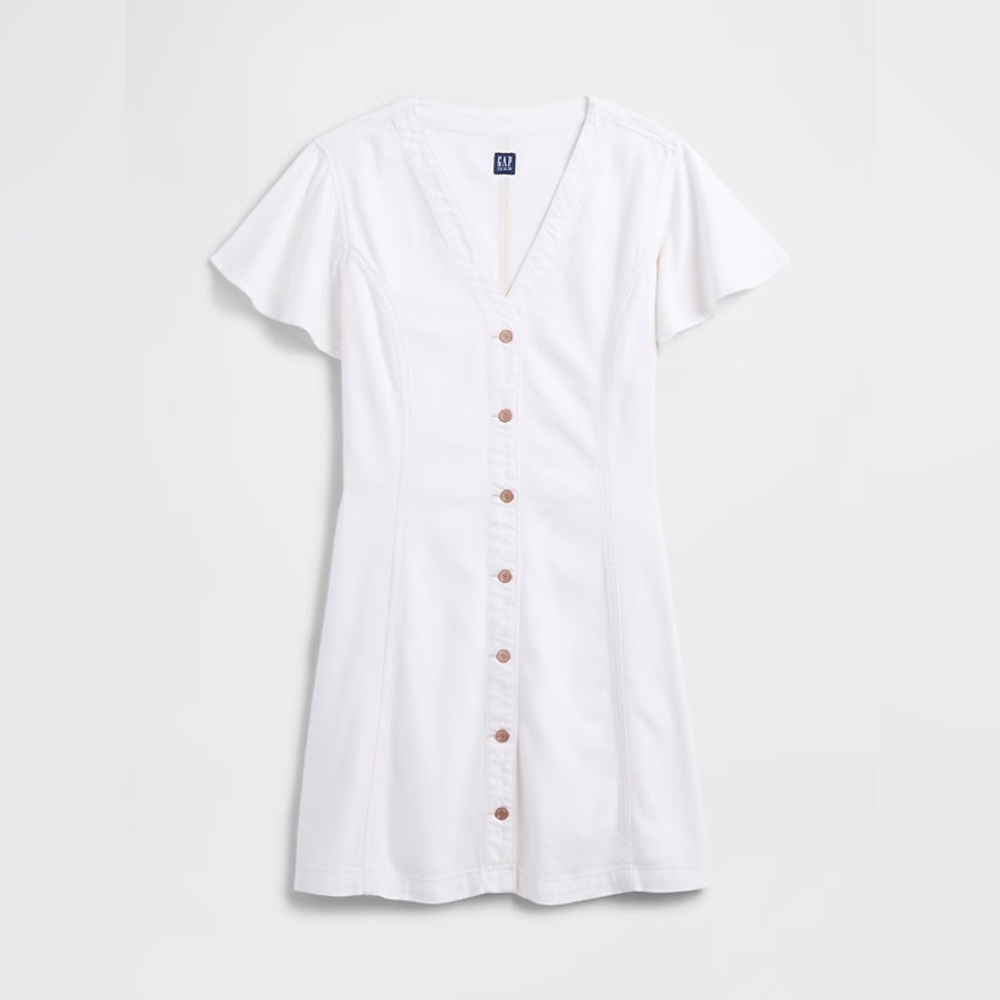 GAP White Denim Flutter Sleeve Mini Dress
